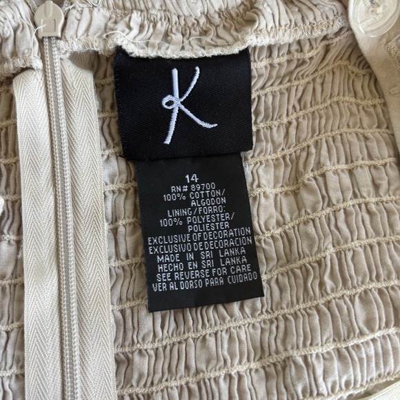 Coquette‎ Midi Sun Dress Women's 14 Embroidered Cotton Beaded Waist Neutral Boho - Picture 12 of 12